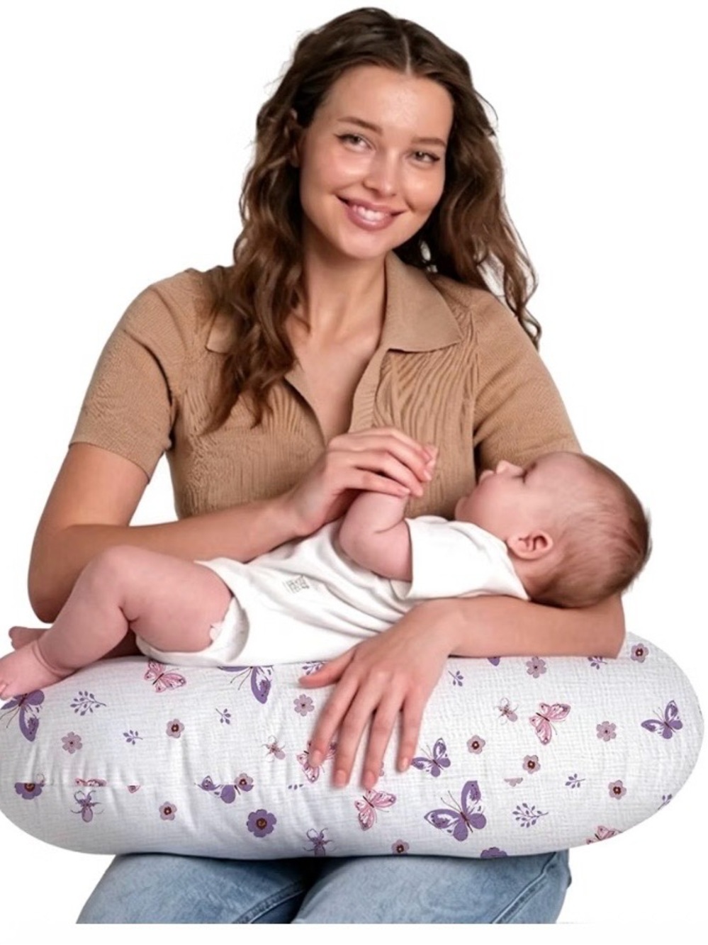 Nursing Pillow with Purple Butterfly Print - Baby Feeding Support